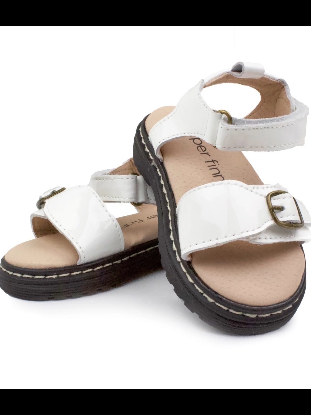 Kids White Patent Leather Buckle Strap Sandals